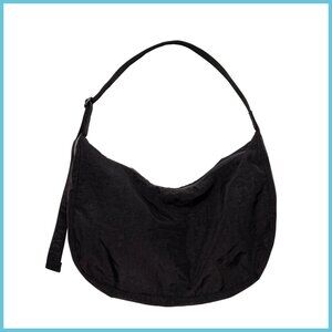 Large Recycled Nylon Crescent Crossbody Bag with Adjustable Logo Strap